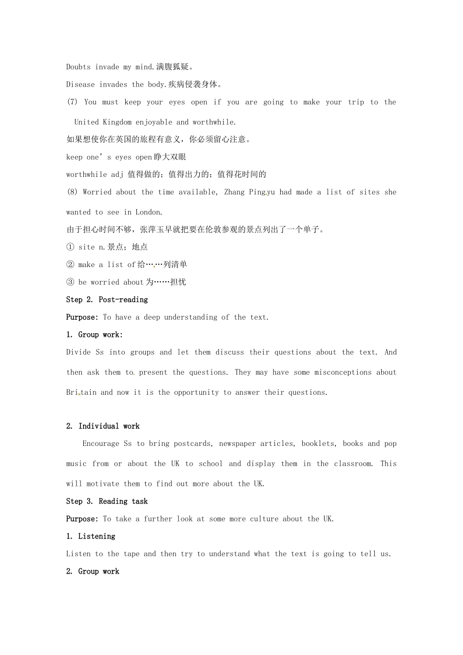 高中英语 Unit2第2课时 Period 2 Reading (II) and Reading Task教案 新人教版必修5_第3页