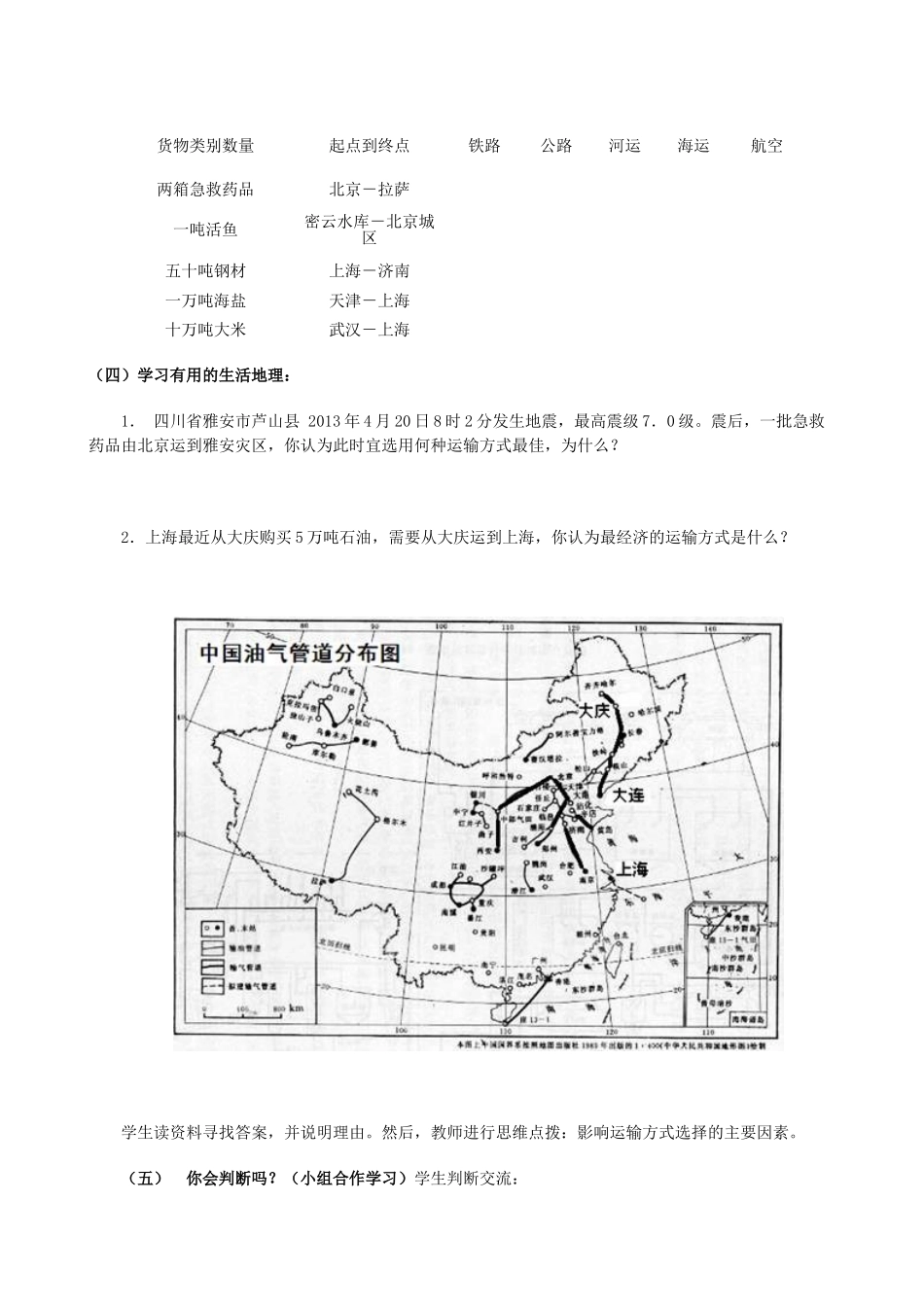 山东省宁阳县磁窑镇宁阳第六中学八年级地理上册 第四章 第三节《交通运输业》（第二课时）教学设计 （新版）湘教版_第3页