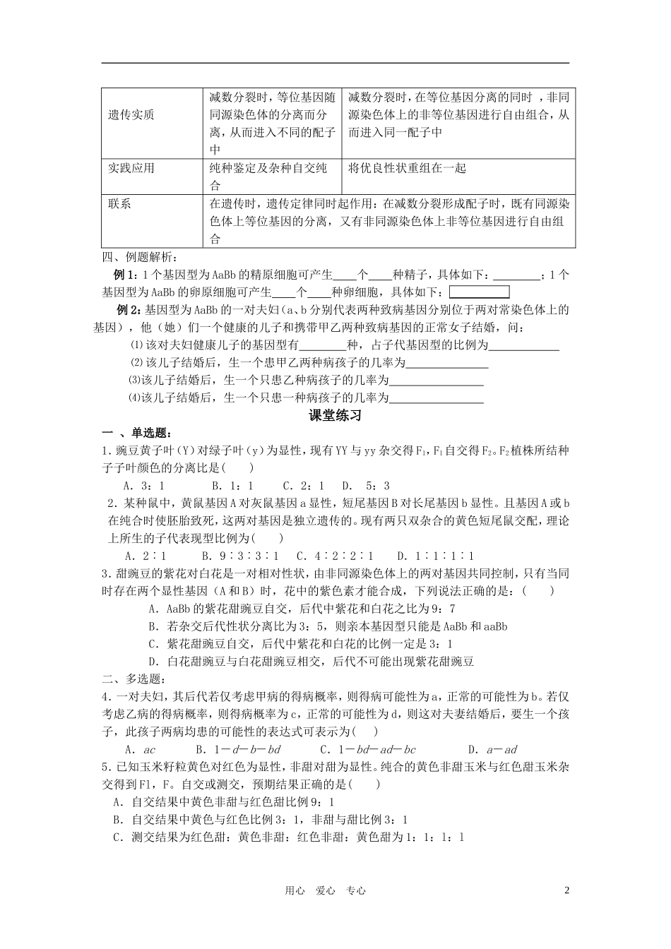 高中生物 第13课 孟德尔豌豆杂交实验（二）教案 新人教版必修2_第2页