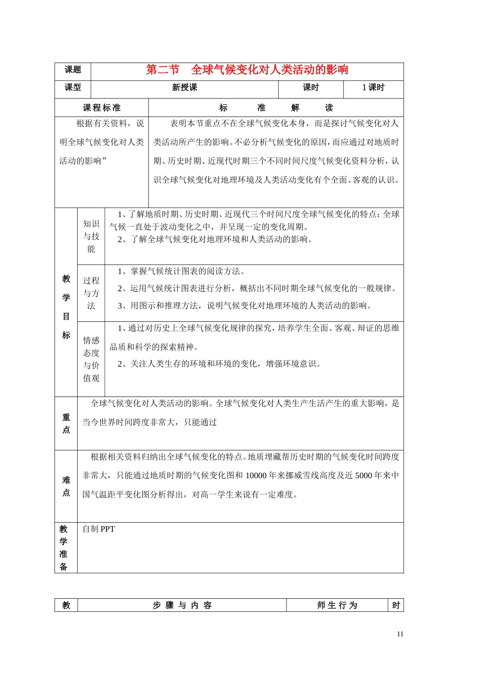 高中地理第四章第二节 全球气候变化对人类活动的影响教案湘教版必修I_第1页