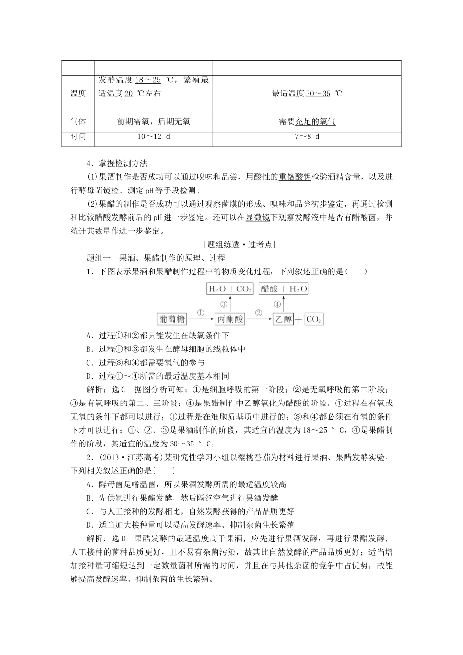 （江苏专版）高考生物一轮复习 第1讲 生物技术在食品加工中的应用讲义（含解析）（选修1）-人教版高三选修1生物教案_第2页