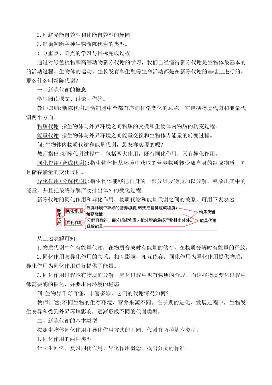 高中生物新陈代谢基本类型教案 人教版 必修1_第2页