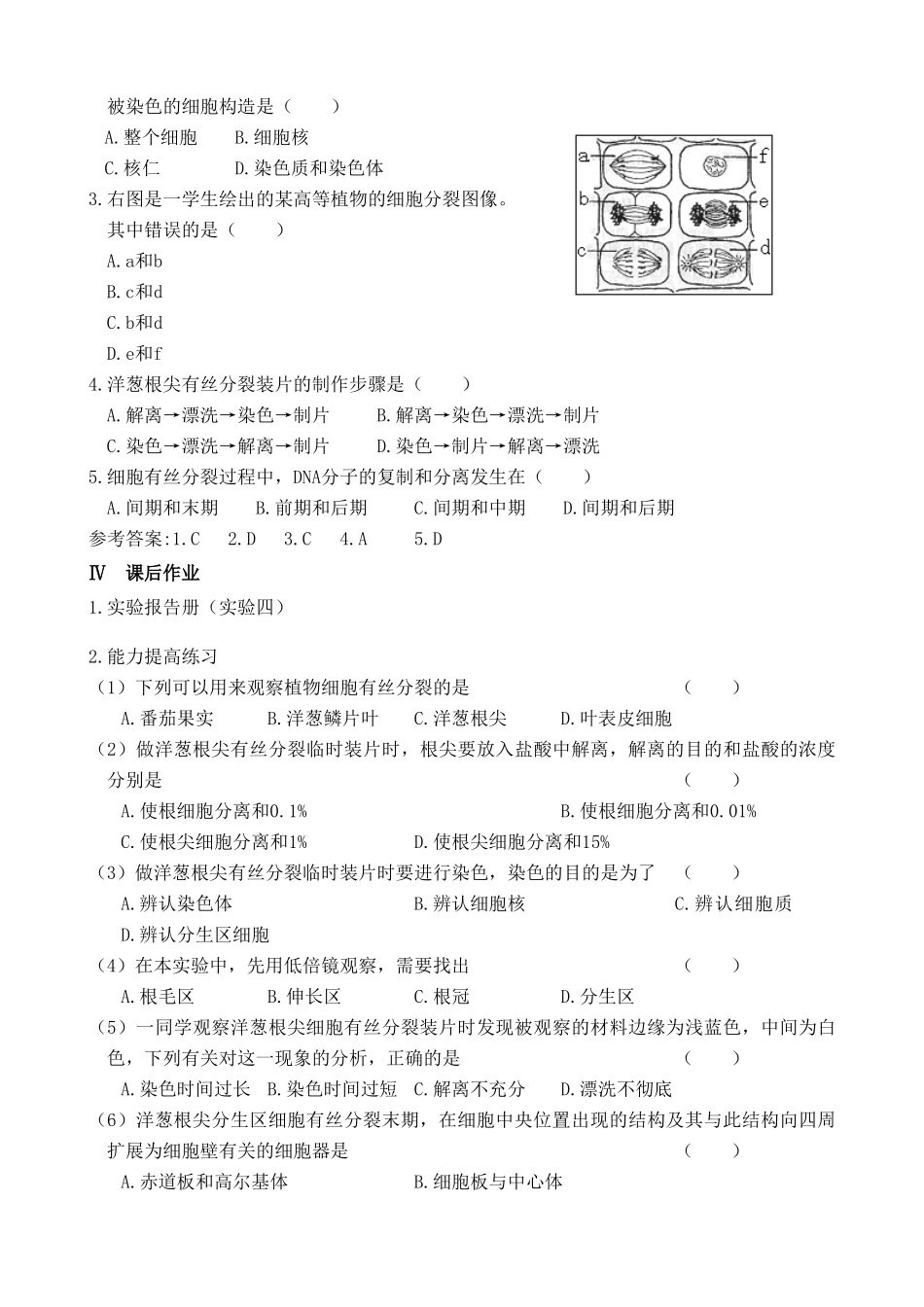 高中生物实验三 观察植物细胞的有丝分裂旧人教必修一_第3页