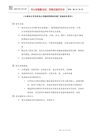 上海电力市区供电公司绩效管理体系推广实施项目简介