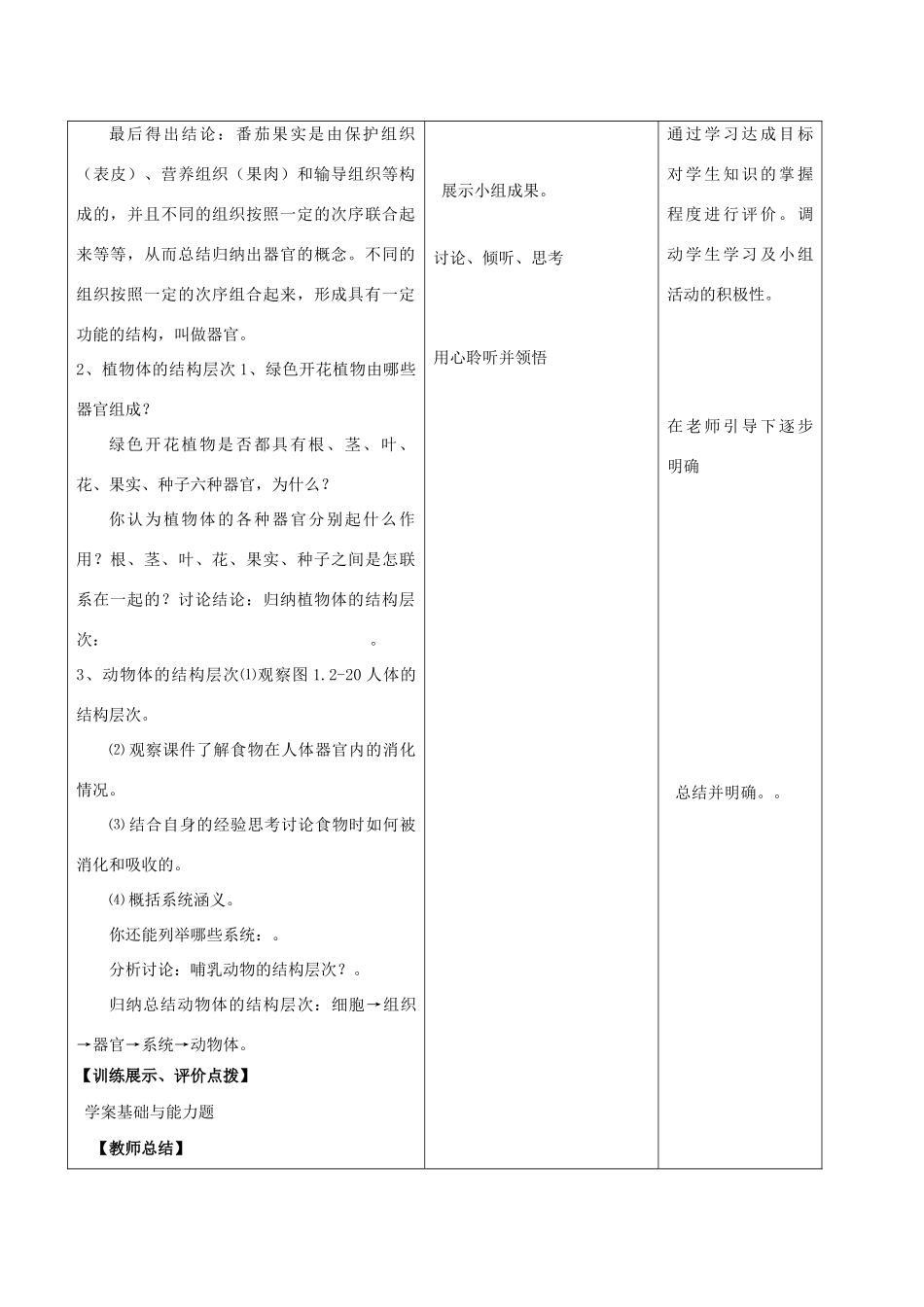 七年级生物上册 1.2.3 绿多细胞生物体的结构层次教学设计 （新版）济南版-（新版）济南版初中七年级上册生物教案_第2页