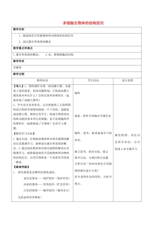 七年级生物上册 1.2.3 绿多细胞生物体的结构层次教学设计 （新版）济南版-（新版）济南版初中七年级上册生物教案