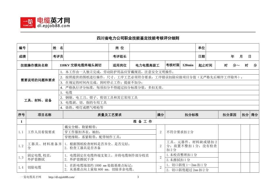 XXXX电力电缆职业技能鉴定考核模块及标_第3页