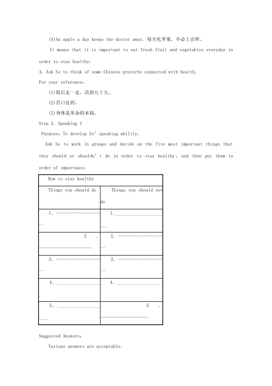 高中英语 Module 1 Our Body and Healthy Habits Period 1 Introduction，Speaking 1，Cultural Corner教案 外研版必修2-外研版高一必修2英语教案_第2页