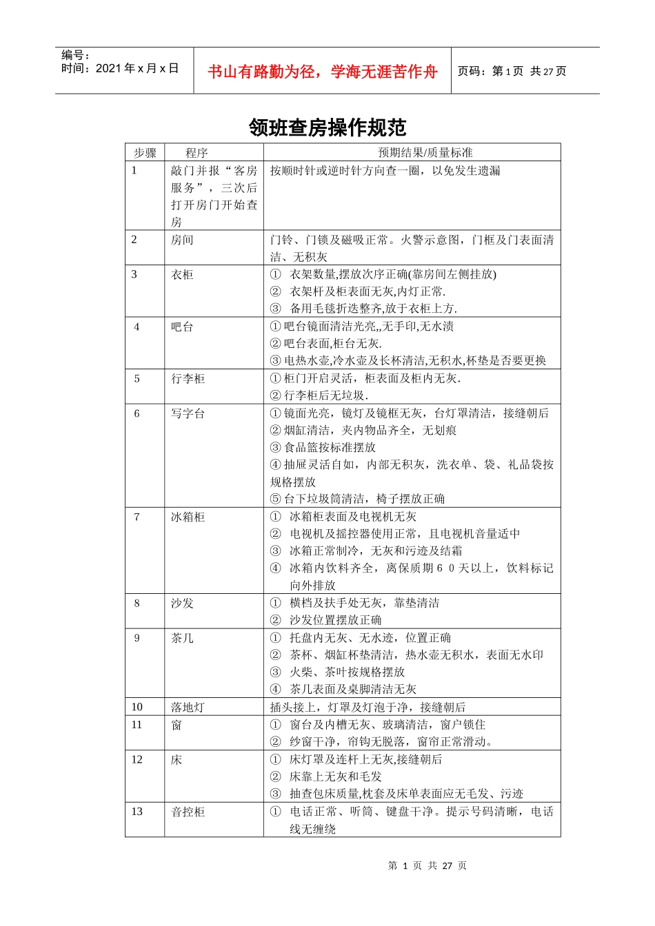 三星级酒店客房查房的细规程_第1页