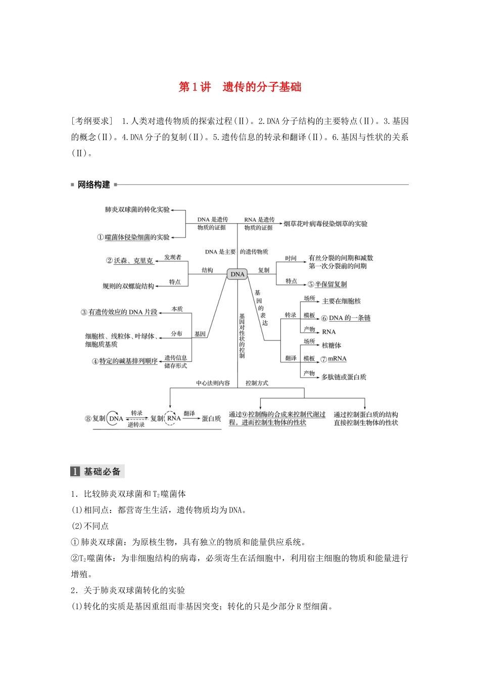 （通用版）高考生物二轮复习 专题三 遗传、变异与进化 第1讲 遗传的分子基础教案-人教版高三全册生物教案_第1页