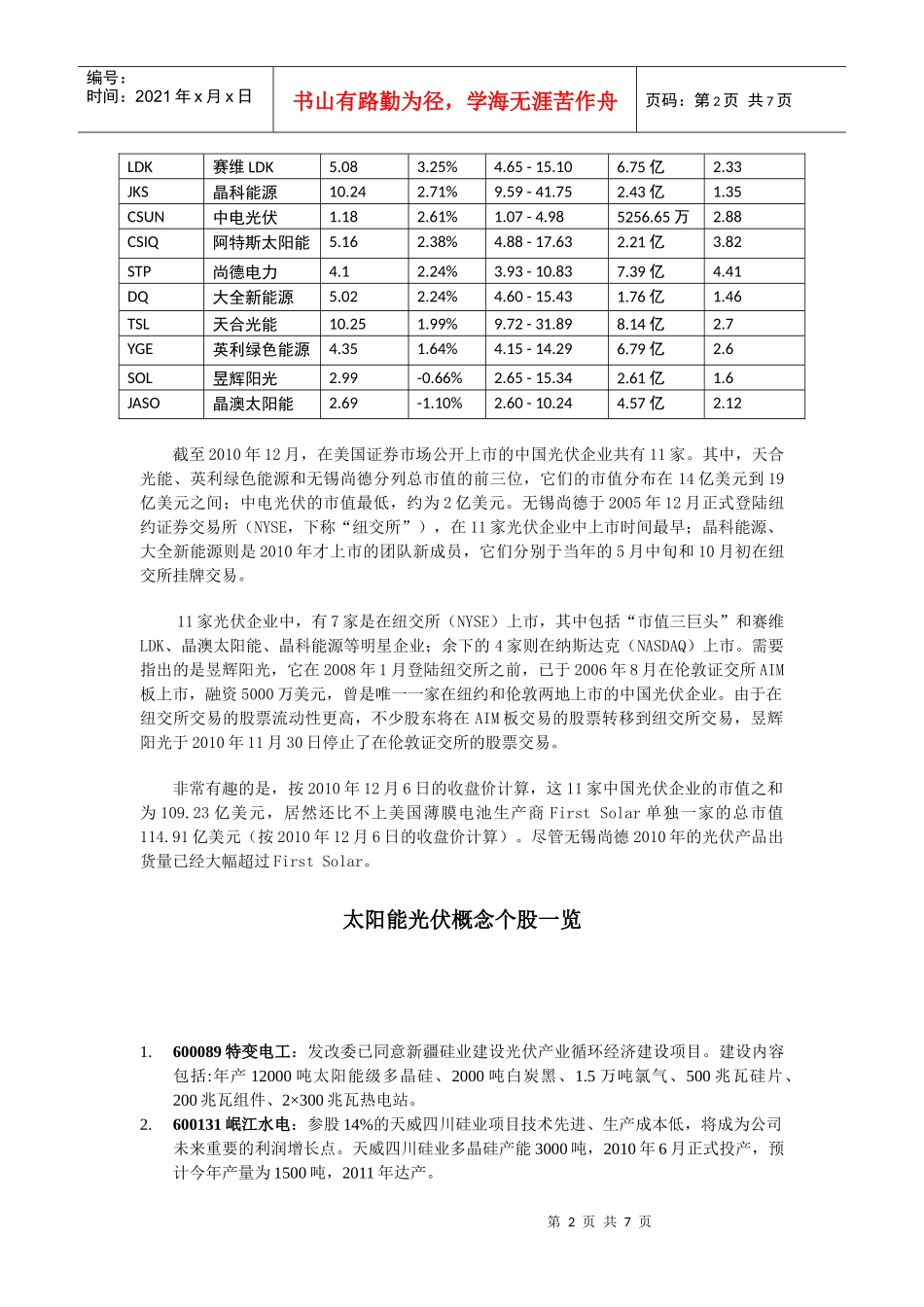XXXX新能源板块太阳能光伏概念个股全览_第2页