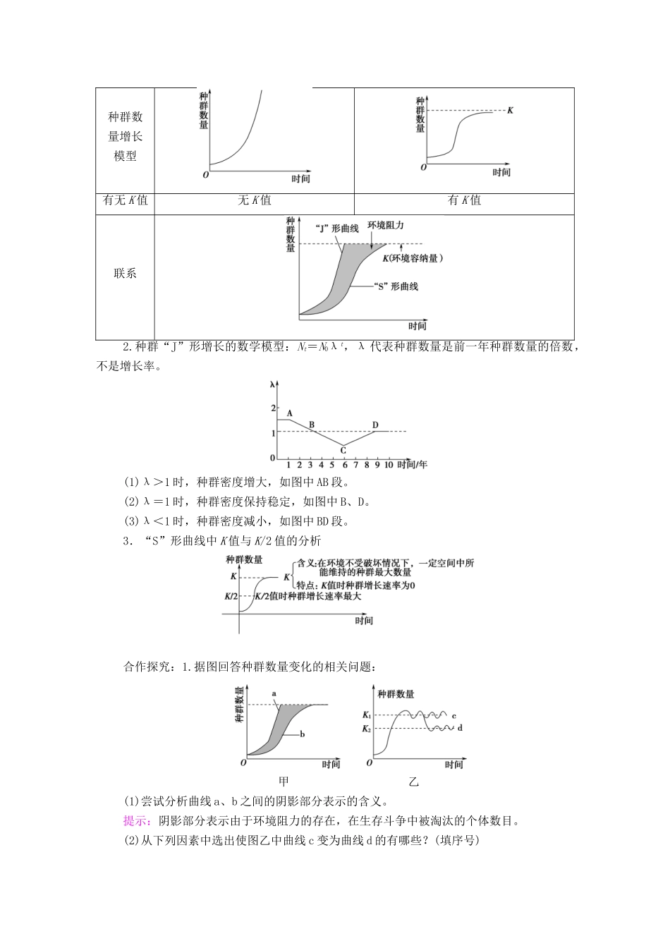 高中生物 第1章 种群及其动态 第2节 种群数量的变化教案 新人教版选择性必修第二册-新人教版高中选择性必修第二册生物教案_第3页