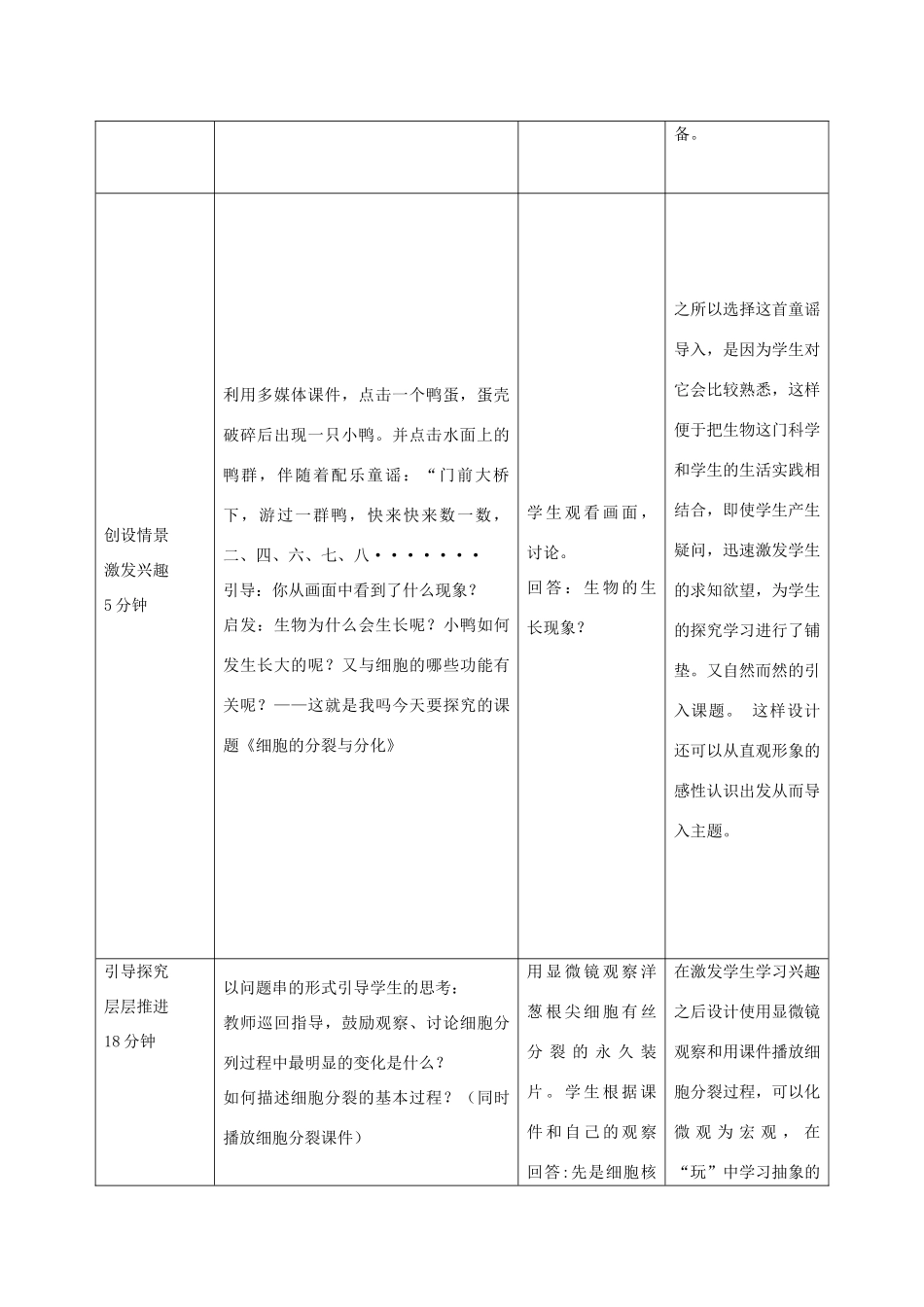 山东省滕州市大坞镇大坞中学八年级生物 第四章 第二节 细胞的分裂与分化第一课时教案 新人教版_第2页