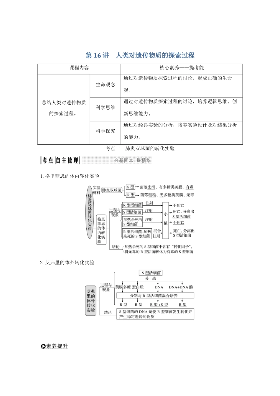 （鲁京津琼）高考生物总复习 第16讲 人类对遗传物质的探索过程教案-人教版高三全册生物教案_第1页