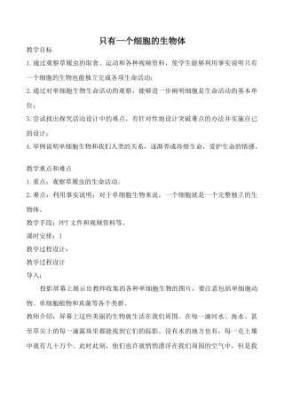 鲁教版七年级生物上册只有一个细胞的生物体