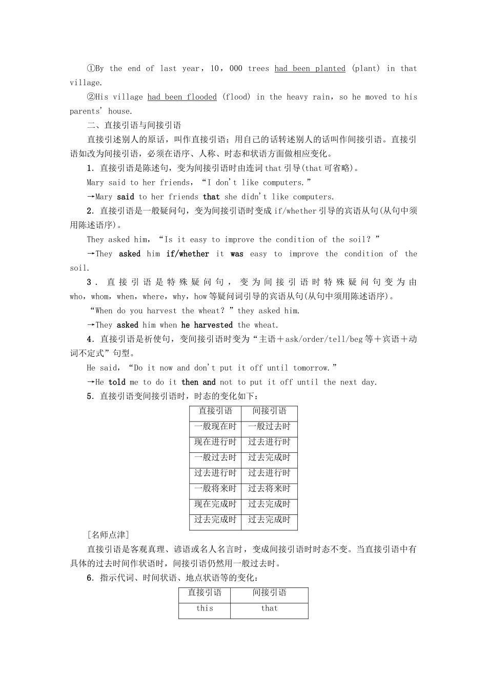 高中英语 Module 3 The Violence of Nature Section Ⅲ Grammar——被动语态（Ⅱ）直接引语与间接引语教案（含解析）外研版必修3-外研版高一必修3英语教案_第2页