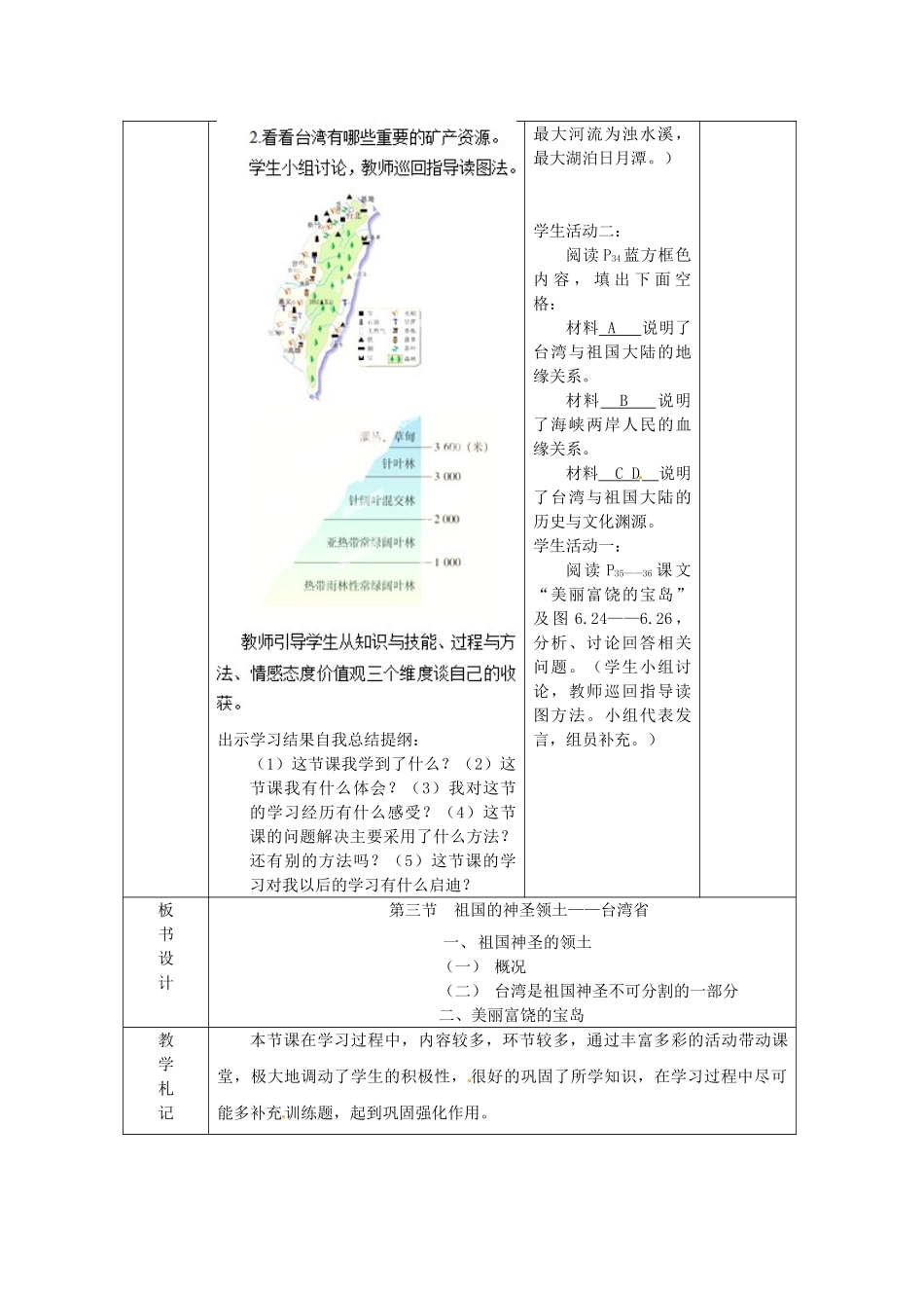 山东省临沂市蒙阴县第四中学八年级地理会考复习 台湾教案 新人教版_第3页