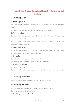 高中英语 Unit 2《The Olympic Games》Warming up and Reading教案 新人教版必修2