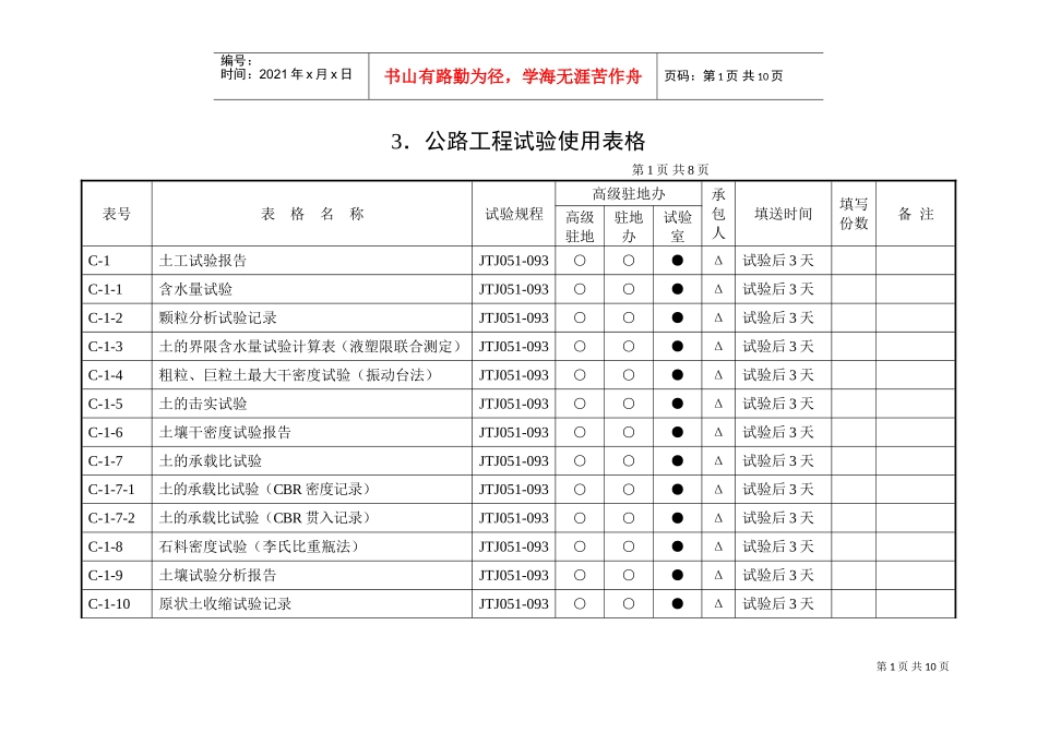 3、公路工程试验使用表格(DOC8页)_第1页