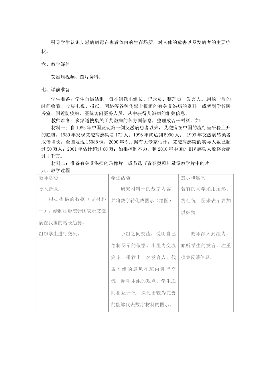 七年级生物下册 艾滋病的发生与流行教学设计 冀教版_第2页
