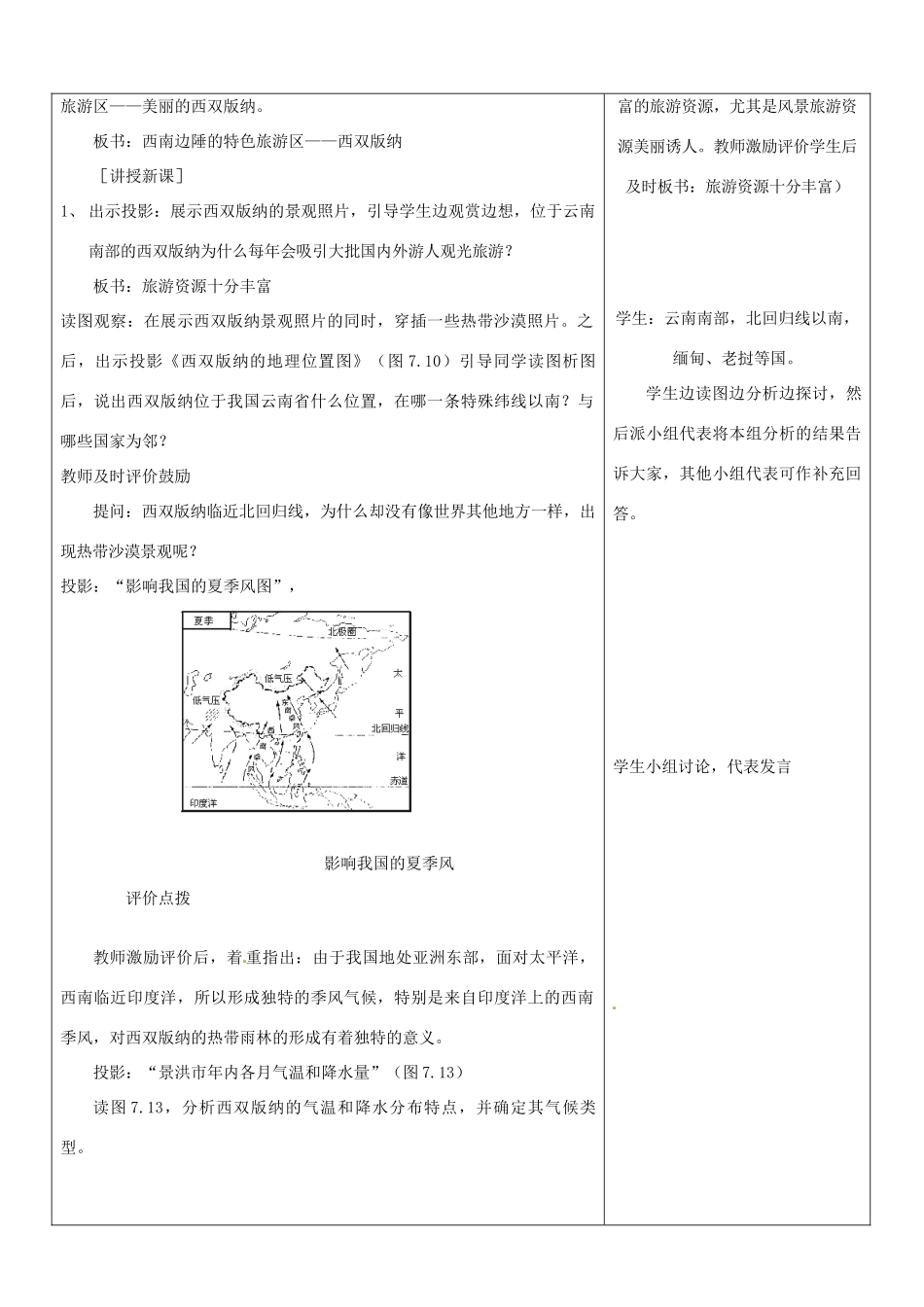山东省郯城三中八年级地理《西南边陲的特色旅游区—西双版纳》教案二 人教新课标版_第2页