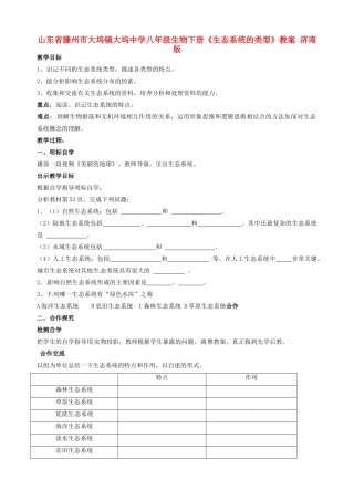 山东省滕州市大坞镇大坞中学八年级生物下册《生态系统的类型》教案 济南版