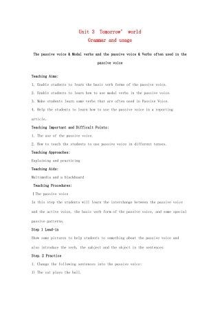 高中英语 Unit 3 Tomorrow’s World Grammar and usage教案 牛津译林版必修4-牛津版高一必修4英语教案