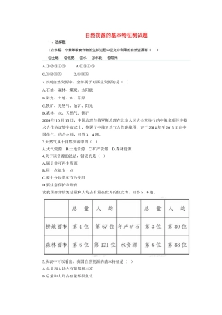 辽宁省凌海市石山初级中学八年级地理上册 3.1 自然资源的基本特征测试题 新人教版
