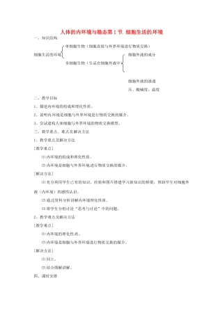 高中生物《第一章 人体的内环境与稳态检测 第1节 细胞生活的环境》导学案 新人教版必修3 