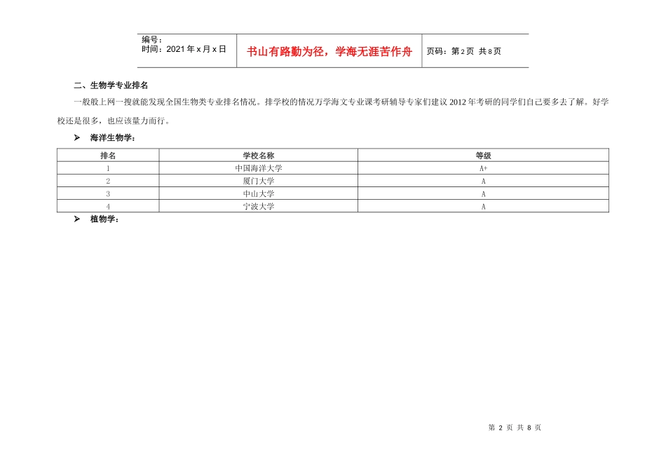 XXXX年考研院校专业选择—生物学_第2页