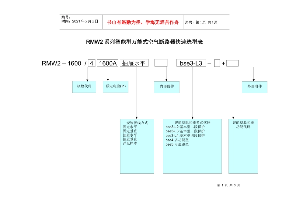 RMW2系列万能式断路器选型表-RMM2系列塑料外壳式_第1页