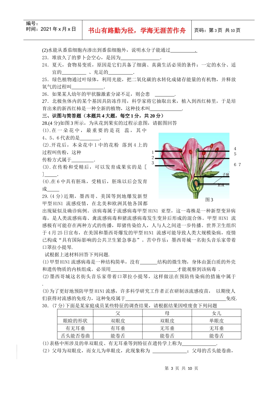 初中生物结业考试复习题_第3页
