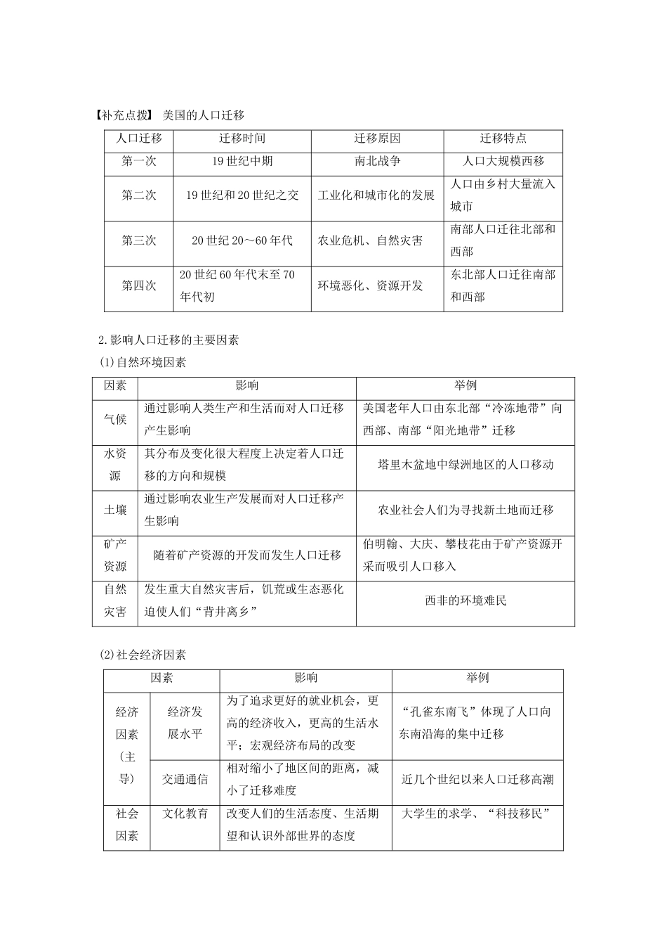 版高考地理新导学大一轮复习 第二册 第一单元 人口与地理环境 第20讲 人口迁移讲义（含解析）鲁教版-鲁教版高三第二册地理教案_第2页