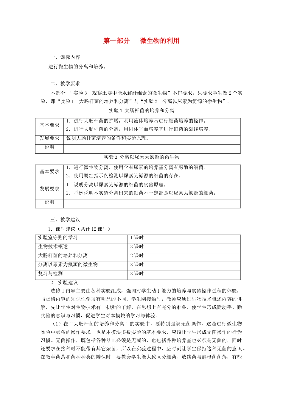 高中生物 第一部分 微生物的利用教案 浙科版选修1-浙科版高二选修1生物教案_第1页