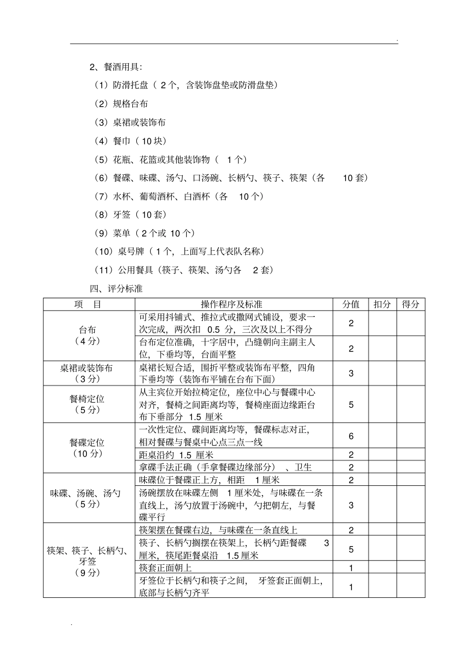 中西餐宴会摆台考核和评分标准_第2页