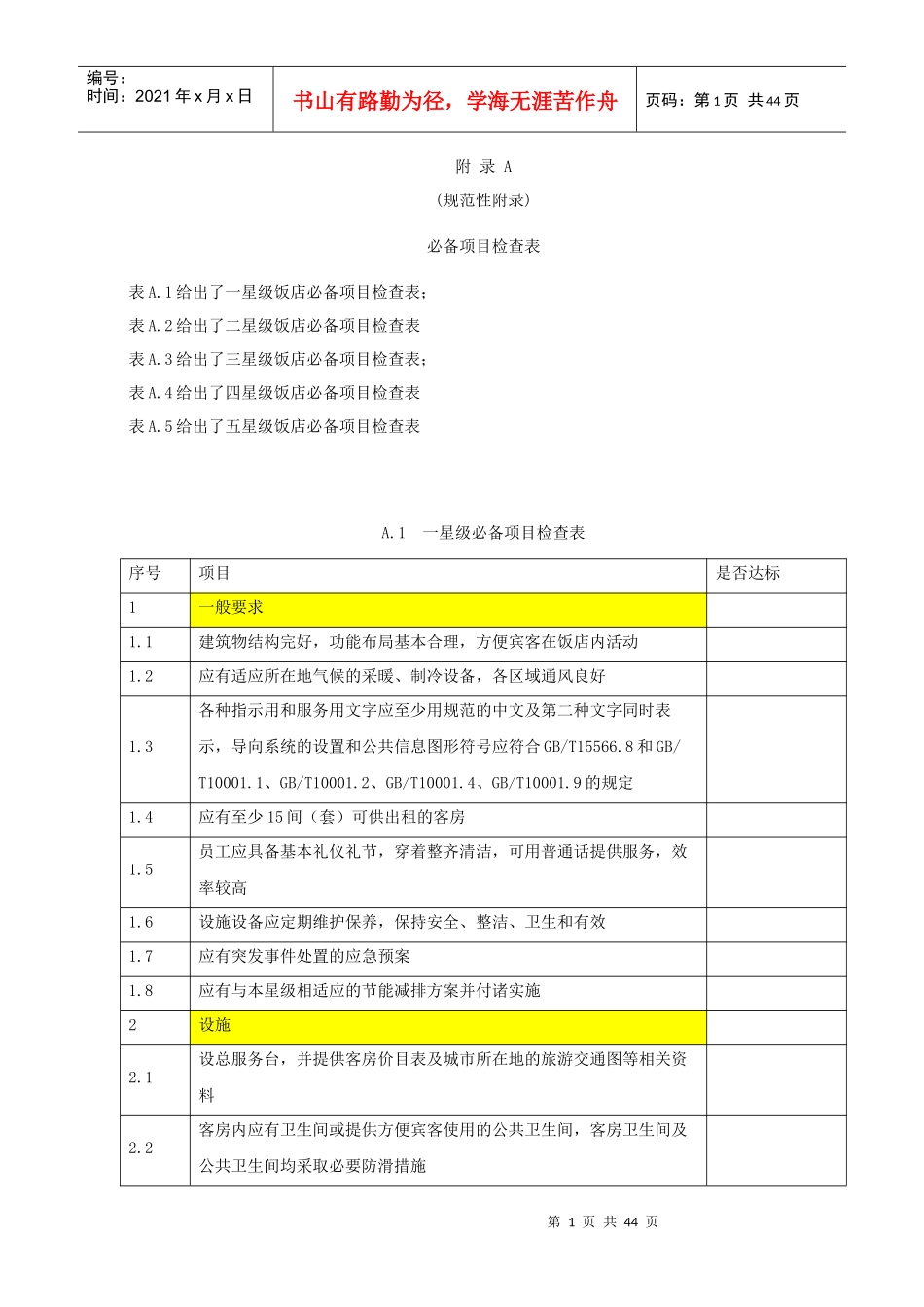 《旅游饭店星级的划分与评定》必备项目检查表(37P)_第1页