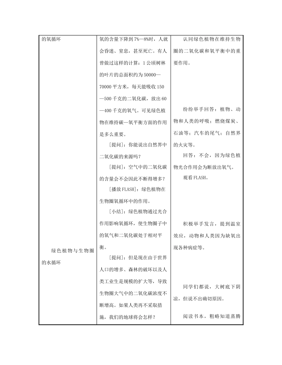七年级生物上册 第三单元 生物圈中的绿色植物 第七章 绿色植物在生物圈中的作用 第二节 绿色植物与生物圈的物质循环教案-人教版初中七年级上册生物教案_第2页