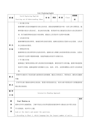 高中英语 Unit 2 Exploring English Period 1 Starting out  Understanding ideas教案 外研版必修第一册-外研版高一第一册英语教案