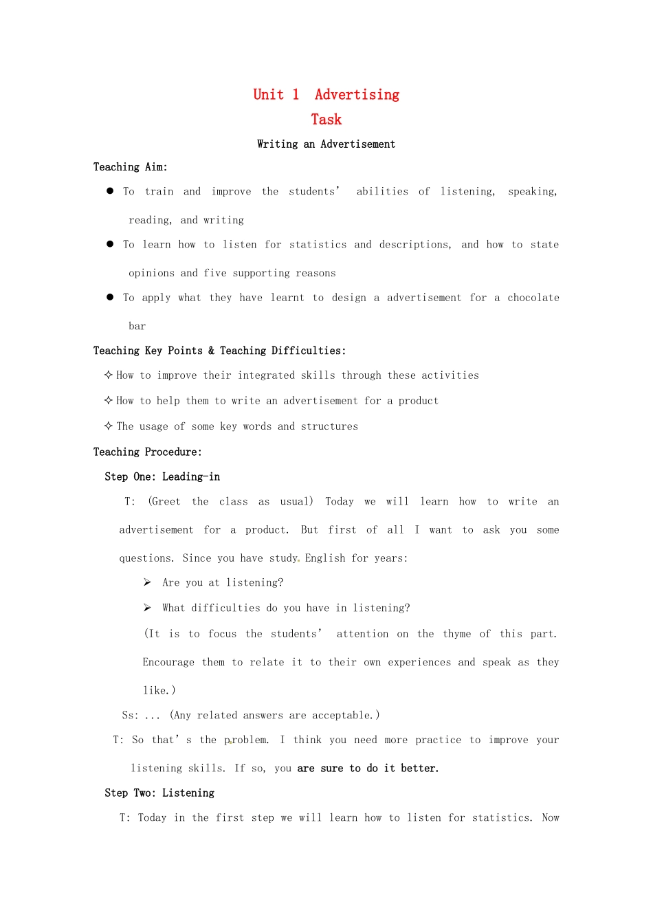 高中英语 Unit 1 Advertisi Task教案 牛津译林版必修4-牛津版高一必修4英语教案_第1页