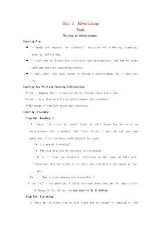 高中英语 Unit 1 Advertisi Task教案 牛津译林版必修4-牛津版高一必修4英语教案