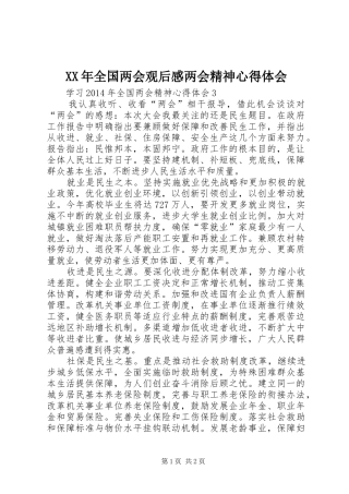 XX年全国两会观后感两会精神心得体会 