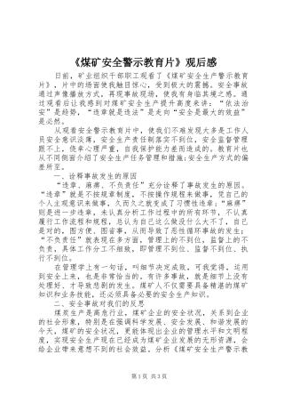 《煤矿安全警示教育片》观后感 