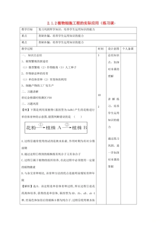 高中生物 专题2 细胞工程 2.1.2 植物细胞工程的实际应用（练习课）教案 新人教版选修3-新人教版高二选修3生物教案