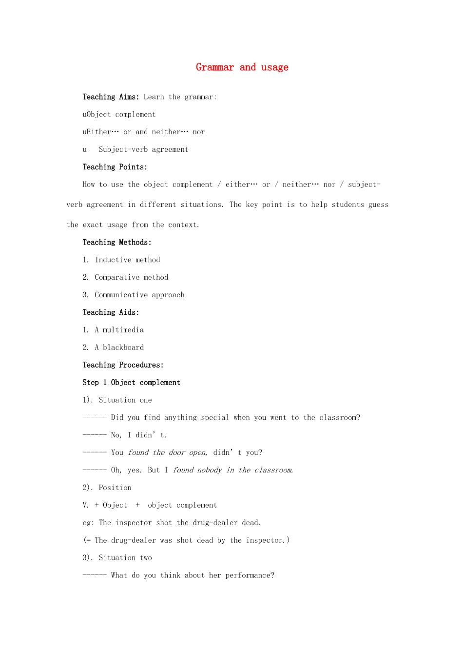 高中英语 Unit3back to the past-grammar and usage教案 牛津译林版必修3_第1页