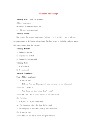 高中英语 Unit3back to the past-grammar and usage教案 牛津译林版必修3