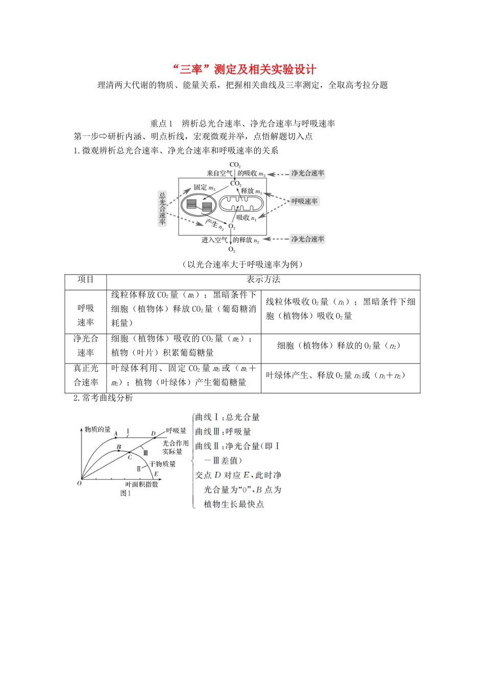 高考生物一轮复习 第三单元 细胞的新陈代谢 补上一课2“三率”测定及相关实验设计教案 中图版-中图版高三全册生物教案_第1页