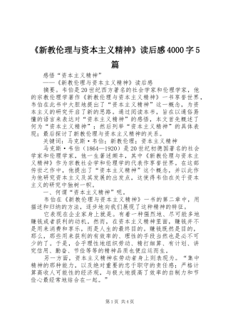 《新教伦理与资本主义精神》读后感4000字5篇 