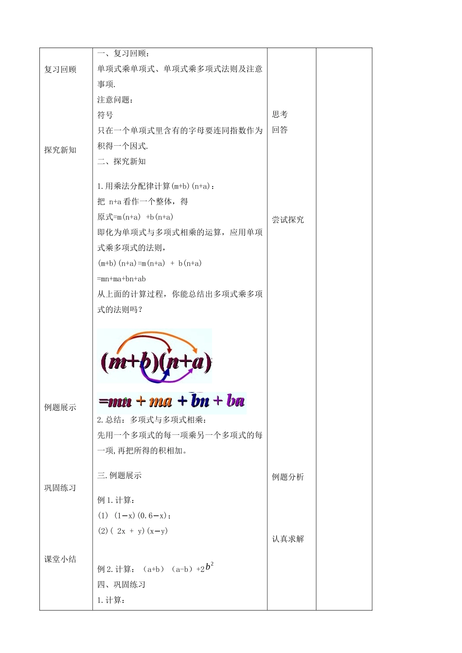 七年级数学下册 第11章 整式的乘除 11.4 多项式乘多项式教案 （新版）青岛版-（新版）青岛版初中七年级下册数学教案_第2页