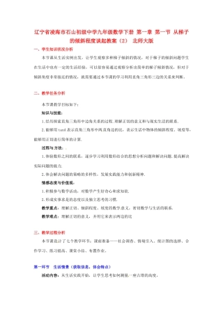 辽宁省凌海市石山初级中学九年级数学下册 第一章 第一节 从梯子的倾斜程度谈起教案（2） 北师大版