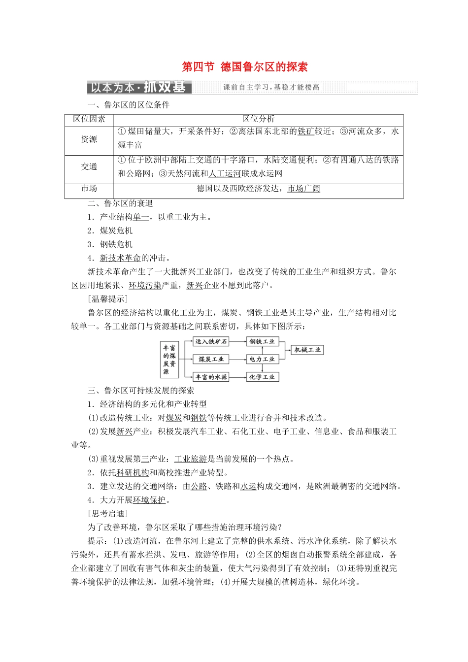 高中地理 第二章 区域可持续发展 第四节 德国鲁尔区的探索讲义（含解析）中图版必修3-中图版高二必修3地理教案_第1页